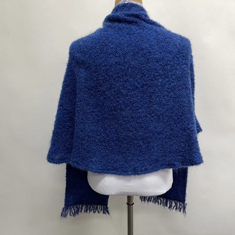 Cusbendale Women's Shawl Sweater Blue Mohair‎ Wool Blend Made in Ireland
